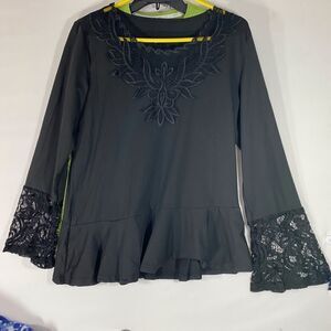 Black Blouse with Very Pretty Neckline and Sleeves XL,runs small,